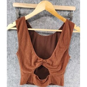 Privacy Please Crop Top Shirt Women's Size XS Brown Stretch